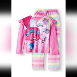:* Girls 2 Piece Pajamas Set Trolls M 7 / 8 Poppy longsleeve Shirt ,Fleece Pants